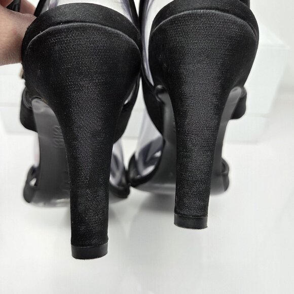 MOOTSIES TOOTSIES Heels Black Womens 9 Satin Open Toe Sandal Strappy Slingback - Picture 7 of 8